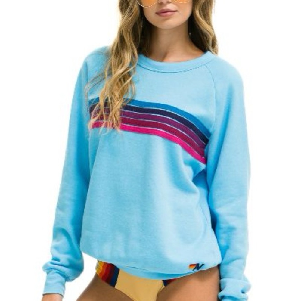 Aviator Nation Blue Sweatshirt with Rainbow Stripes